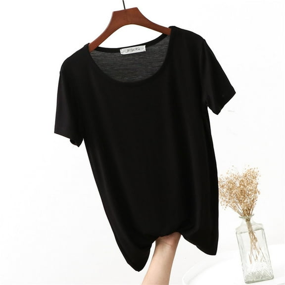 Tawop Shirts for Women Womens T Shirts Round Neck Short Sleeve Solid Pajamas Thin Black L