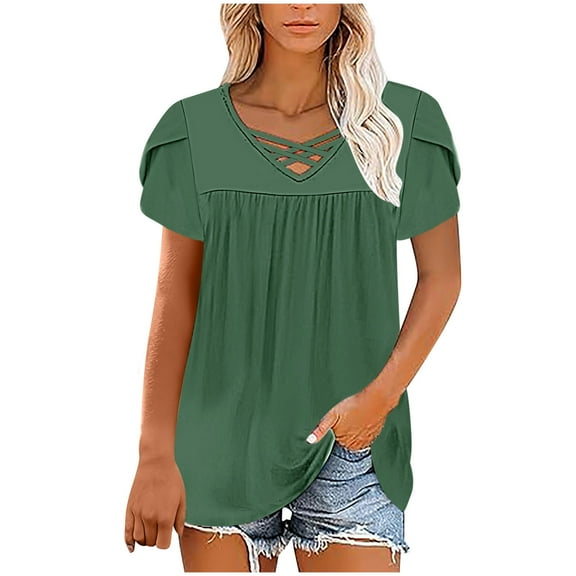 Tawop Shirts for Women Womens T Shirts Short Sleeve Loose V Neck Tee Ladies Green M