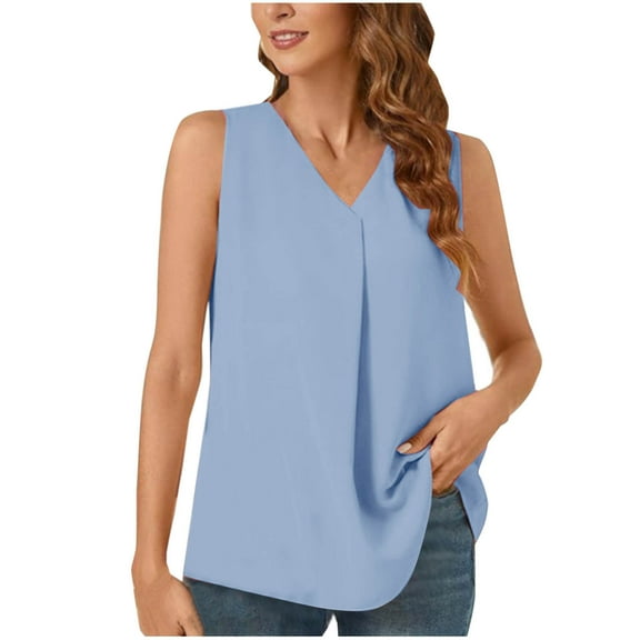 Tawop Shirts for Women Womens T Shirts Solid Loose V Neck Tank Blue Xxxl(Us:14)