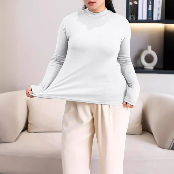 Tawop Shirts for Women Womens Tee Shirts Long Sleeve Plus Size High Neck Modal White Xl