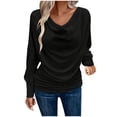 thumbnail image 1 of Tawop Shirts for Women Womens Tee Shirts Round Neck Long Sleeve Button Drop Shoulder Black L(Us:8), 1 of 6