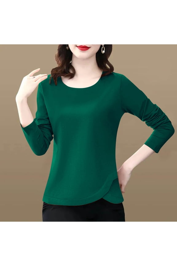 Shirts for Women Womens Tee Shirts Round Neck Long Sleeve Solid Lace Cotton Green L(Us:8)
