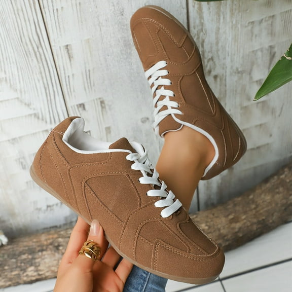 Tawop Shoes Women Womens Dress Shoes Work Shoes Flats Casual Comfort Round Toe Lace-Up Brown 6