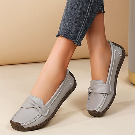 Tawop Shoes Women Womens Dress Shoes Work Shoes Flats Casual Comfort Round Toe Slip On Gray 8.5