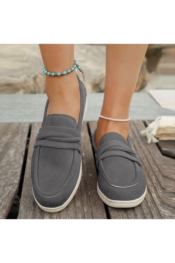 Shoes Women Womens Dress Shoes Work Shoes Flats Round Toe Casual Loafers Slip On Fall Gray 5.5
