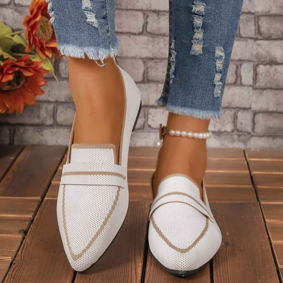 Tawop Womens Shoes Slip On Casual Flat Pointy Toe Lightweight White Size 12