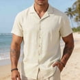 thumbnail image 1 of Tawop Short Sleeve Shirts for Men Cotton Casual Round Neck Solid Color Pullover Fitness Sports T Shirt Beige, 1 of 4
