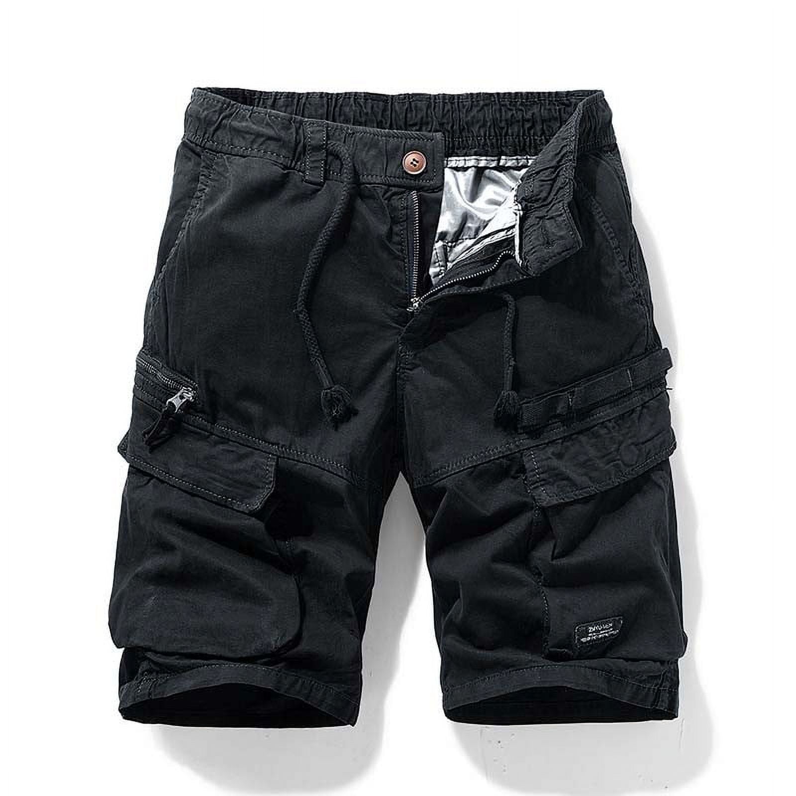 Tawop Shorts for Men Cargo Half Pants Pockets Baggy Gym Shorts Black 29