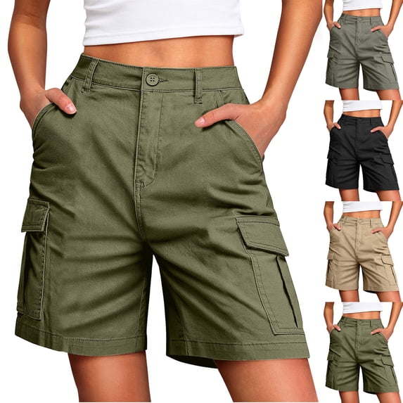 Taowp Cargo Shorts for Women Mid Rise Relaxed Multiple Pockets Everyday Solid Casual Work Womens Shorts