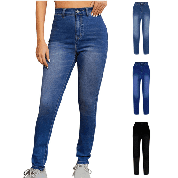 Tawop Skinny Jeggings for Women with Pockets High Waist Rayon Blend Ladies Pants Blue 2XL