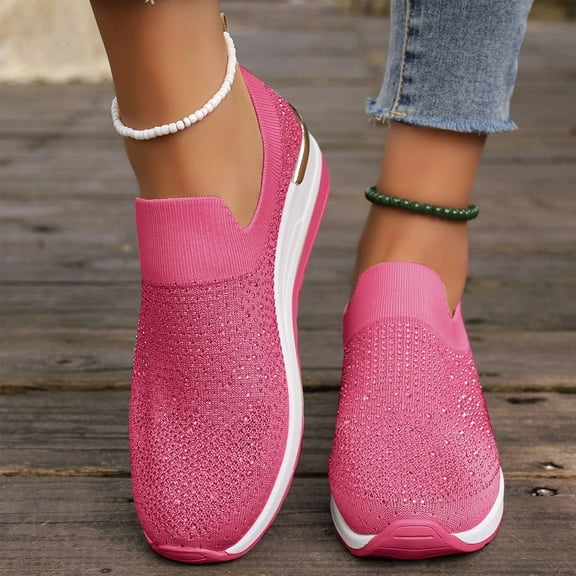 Tawop Shoes Women Slip On Shoes Women Casual Sneaker Round Toe Hot Pink Size 8