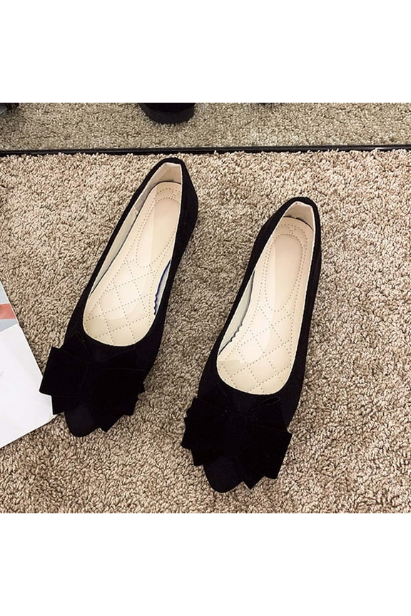 Slip On Non Slip Shoes Shoes Women Women's Spring and Summer New Shallow Mouth Suede Bow Slip- Flat Shoes Black Size 4.5