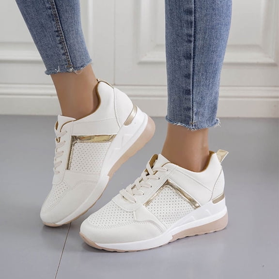 Tawop Women Shoes Slip Resistant Work Womens Shoes Casual Wedge Sneaker Mesh Lace White Size 5.5