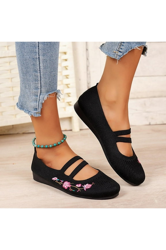 Slip Resistant Work Shoes for Women Slip On Work Flat Breathable Soft Black Size 6.5