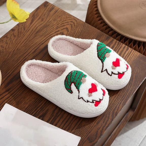 Tawop Slipper Women Warm Fallen Outdoor Bow Plush Print Thermal Casual Home White Size：8