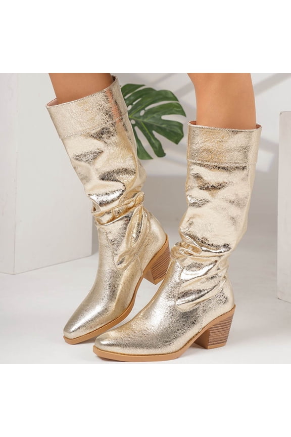 Snow Boots for Women Fashionable Casual Small Height Western Cowboy Boots with A Fashionable Temperament But Not Over The Knee Mid Heel And Midsole Boots Womens Boots