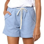 Tawop Sport Shorts Women Casual Elastic Pants Pocket Loose Shorts Jean Shorts For Women Denim Blue Size 14