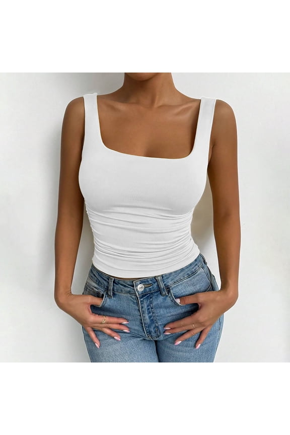 Square Neckline Tank Tops Low Back Wide Strap Womens Tank Tops