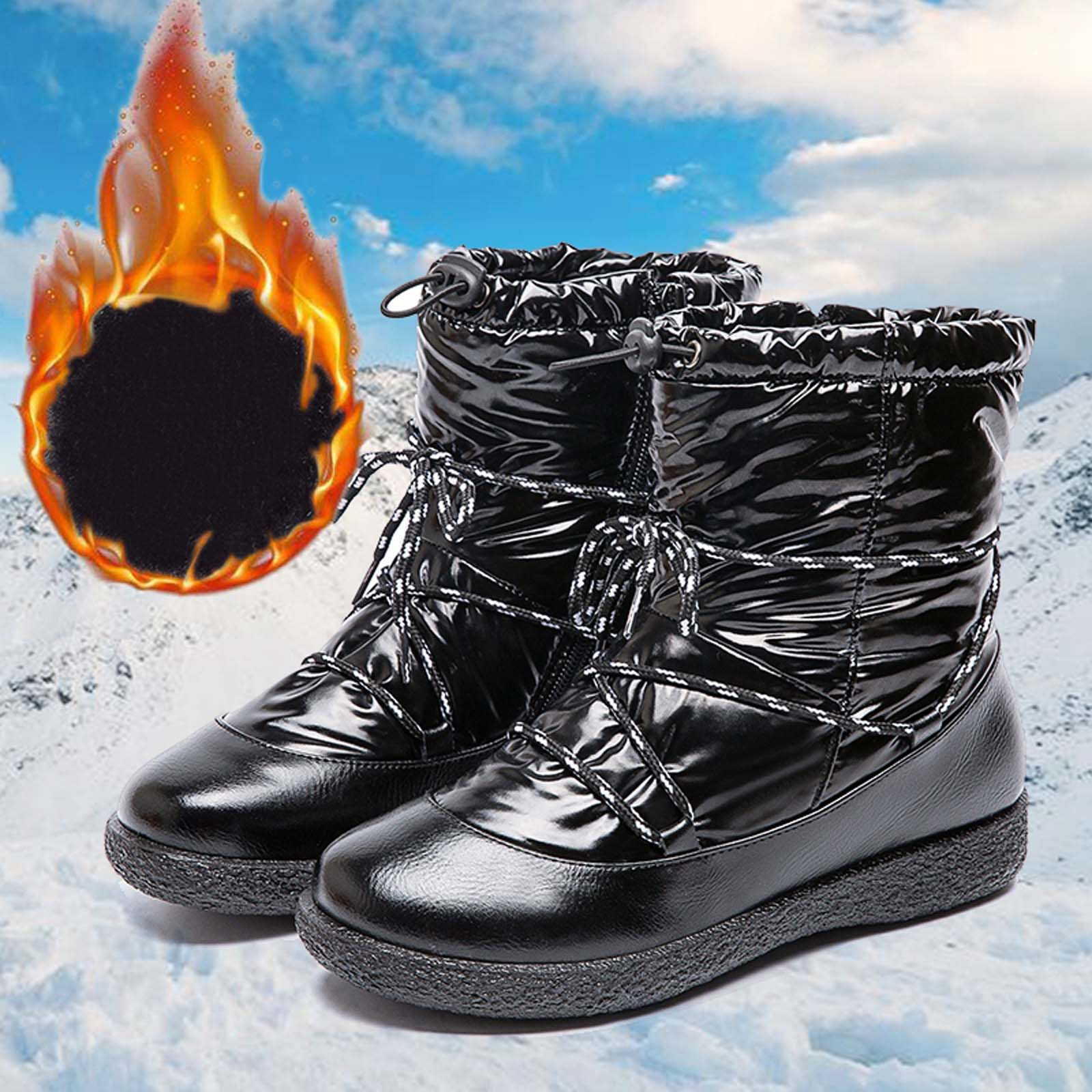 Tawop Summer Shoes for Women Snow Shoes Boot Waterproof Boot Pu Black ...