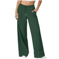 thumbnail image 1 of Tawop Sweatpants for women Solid Color Casual Straight Wide Leg Long Pants Drawstring Pocket Sweatpants ,Green ,M, 1 of 6