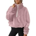 thumbnail image 1 of Tawop Sweatshirt Tops Sweatshirts for Women Long Sleeve Pullover Fleece Pockets Solid Quarter Zip Casual Pink 2XL, 1 of 7