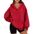 thumbnail image 1 of Tawop Sweatshirt Tops for Women Sweatshirts for Women Long Sleeve Hoodies Pockets V Neck Solid Red 2XL, 1 of 8