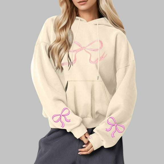 Tawop Sweatshirt Women Tops Sweatshirts for Women Long Sleeve Hoodies Graphic Casual Beige L