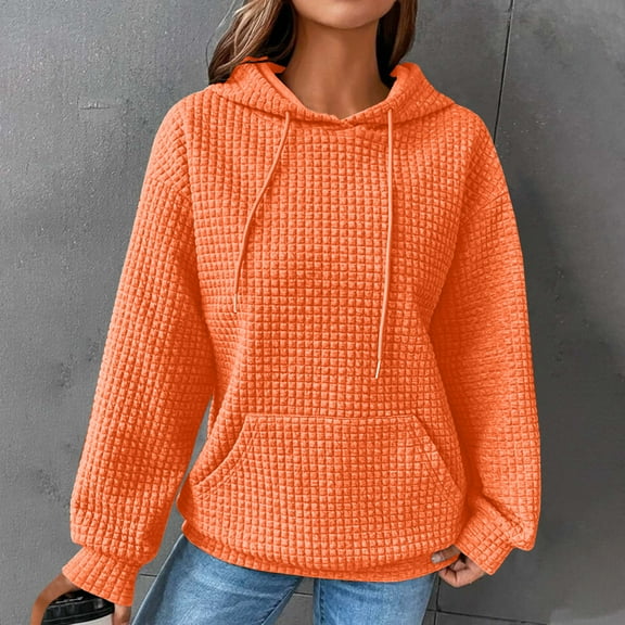 Tawop Sweatshirt Womens Top Sweatshirts for Women Crew Neck Long Sleeve Hoodies Solid Hoodless Orange L