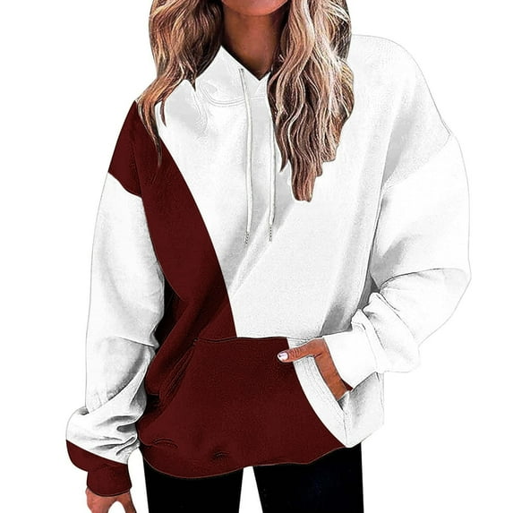 Tawop Sweatshirt Womens Top Womens Sweatshirts Long Sleeve Hoodies Pockets Graphic Drop Shoulder Wine 3XL