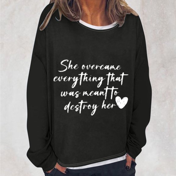 Tawop Sweatshirt Womens Tops Womens Sweatshirts Crew Neck Long Sleeve Pullover Graphic Letter Casual Black L