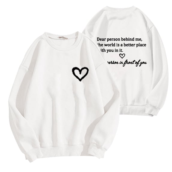 Tawop Sweatshirts Pullovers Tops Sweatshirts for Women Crew Neck Long Sleeve Graphic Hoodless White M