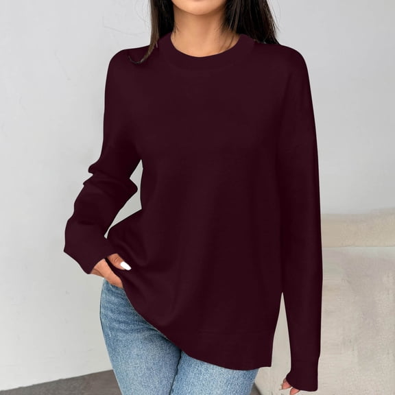 Tawop Sweatshirts Pullovers Tops Womens Sweatshirts Crew Neck Long Sleeve Solid Wine M