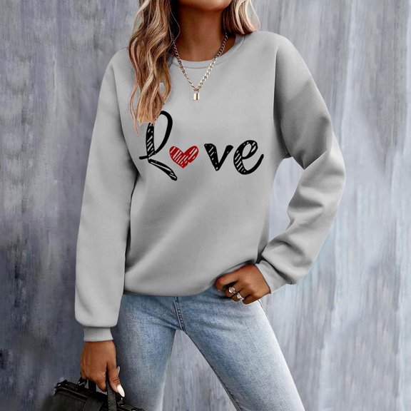 Tawop Sweatshirts Pullovers Tops for Women Sweatshirts for Women Crew Neck Long Sleeve Graphic Gray XL