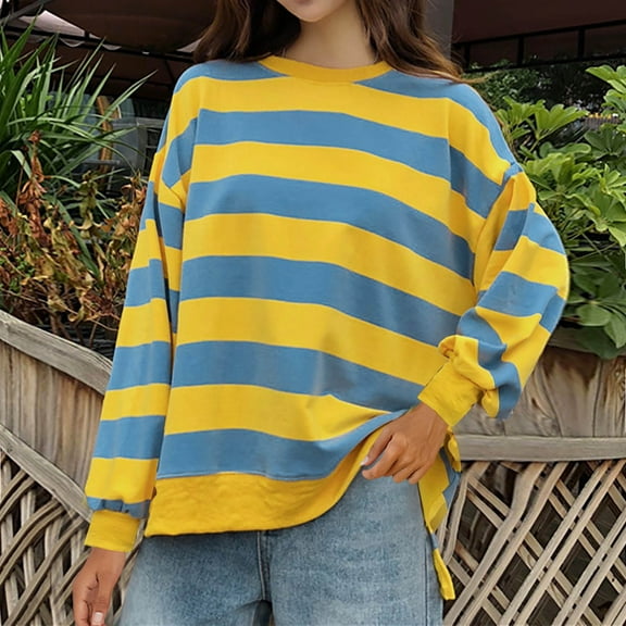 Tawop Sweatshirts Pullovers Tops for Women Sweatshirts for Women Crew Neck Long Sleeve Thin Yellow L