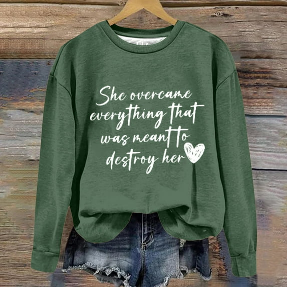 Tawop Sweatshirts Pullovers Women Tops Sweatshirts for Women Crew Neck Long Sleeve Graphic Letter Hoodless Army Green M