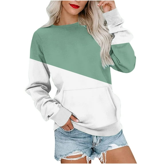 Tawop Sweatshirts Pullovers Women Tops Sweatshirts for Women Crew Neck Long Sleeve Pockets Casual Green M