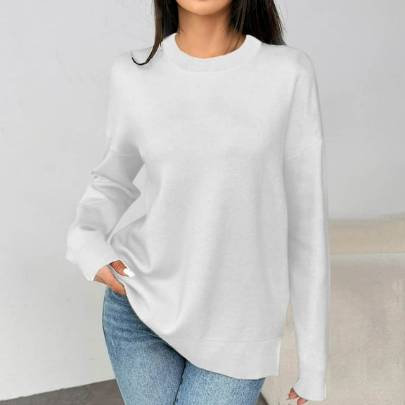 Tawop Sweatshirts Pullovers Women Tops Sweatshirts for Women Crew Neck Long Sleeve Solid White 2XL