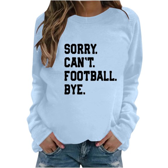 Tawop Sweatshirts Pullovers Womens Tops Sweatshirt Crew Neck Long Sleeve Graphic Letter Sky Blue L