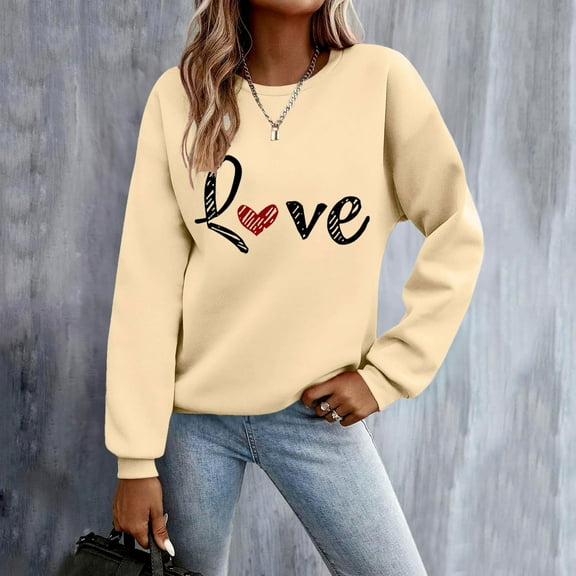 Tawop Sweatshirts Tops Sweatshirt Crew Neck Long Sleeve Graphic Beige L