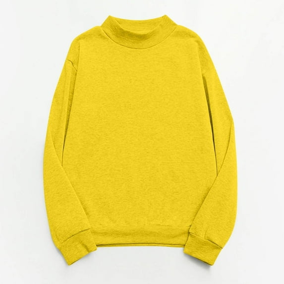 Tawop Sweatshirts Women Tops Sweatshirt Crew Neck Long Sleeve Pullover Solid Casual Yellow L