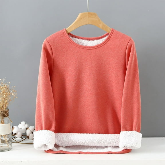 Tawop Sweatshirts for Women Plus Size Womens Tops Sweatshirt Crew Neck Long Sleeve Warm Fleece Thick Watermelon Red L