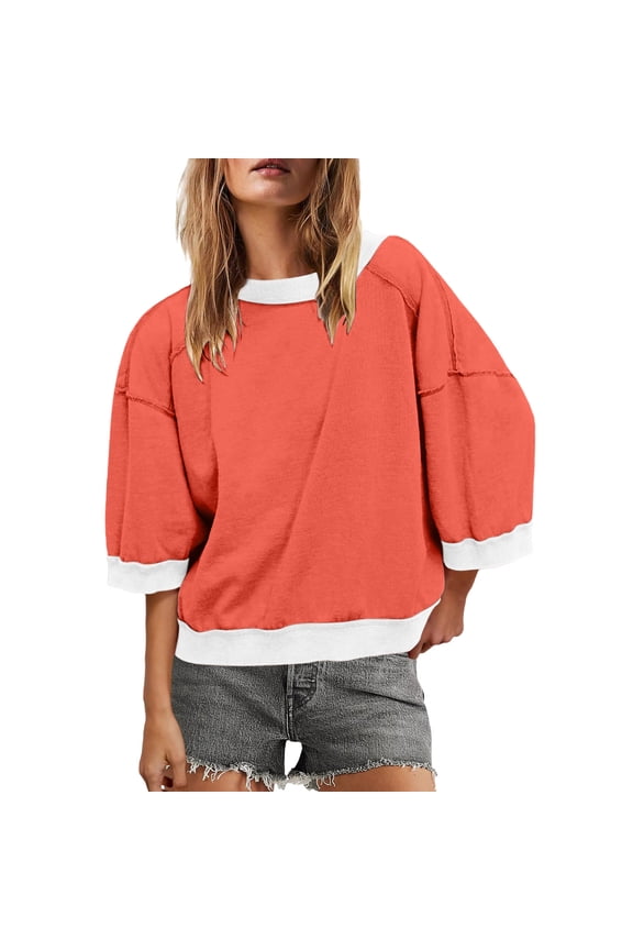 Sweatshirts for Women Tops Womens Sweatshirts Crew Neck Hoodless Workout Orange 2XL