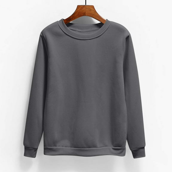 Tawop Sweatshirts for Women Tops for Women Womens Sweatshirts Crewneck Long Sleeve Pullover Solid Casual Dark Gray M