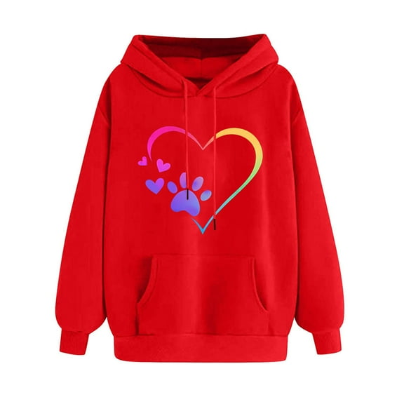 Tawop Sweatshirts for Women Women Tops Sweatshirt Long Sleeve Pullover Hoodies Graphic Red S