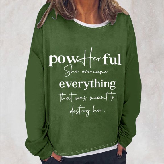 Tawop Sweatshirts for Women Womens Top Sweatshirt Crew Neck Long Sleeve Pullover Graphic Letter Casual Green L