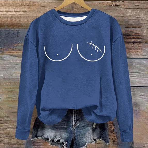 Tawop Sweatshirts for Women Womens Tops Sweatshirt Crew Neck Long Sleeve Pullover Graphic Blue L