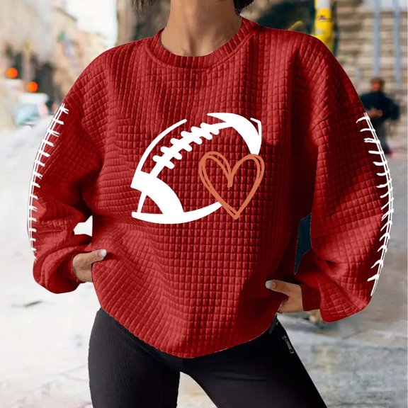 Tawop Sweatshirts for Women Womens Tops Womens Sweatshirts Crew Neck Long Sleeve Graphic Solid Hoodless Red S