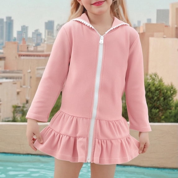 Tawop Swimsuit Girls Open Front Zip Up Beach Dresses Swimwear Cover Up Girls Swim