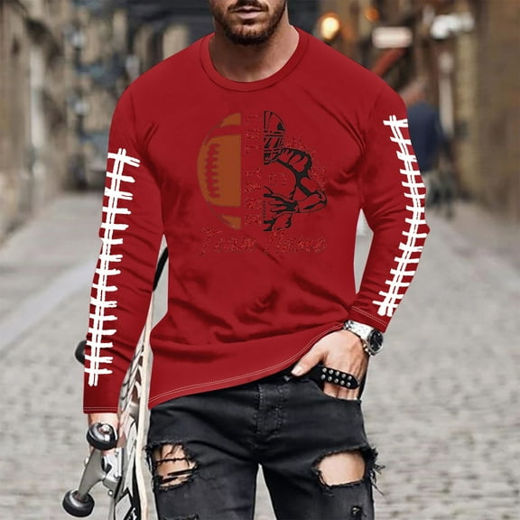 Tawop T Shirts for Men Crew Neck Long Sleeve Graphic Casual Red XL