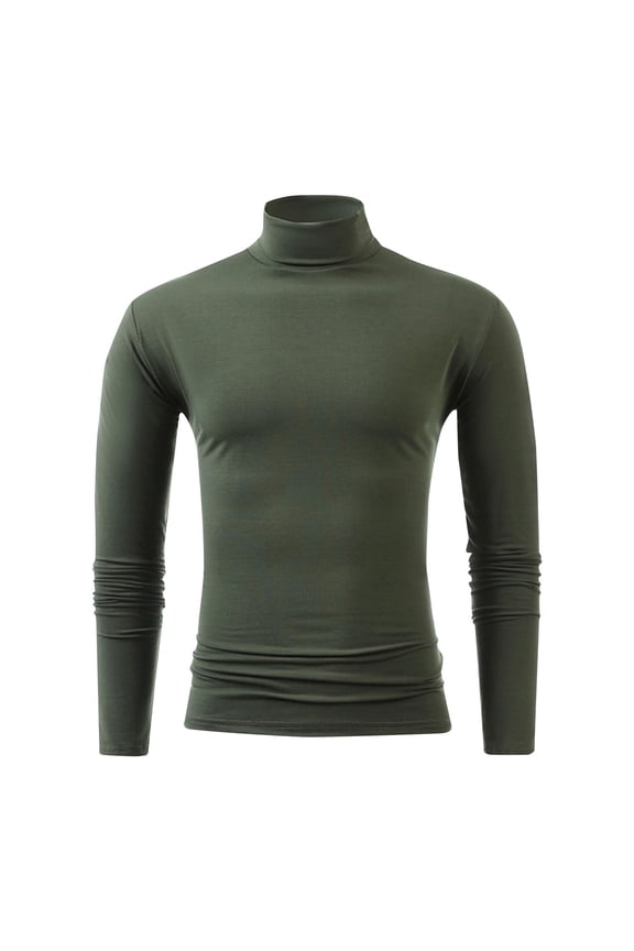 T Shirts for Men Crew Neck Long Sleeve Solid Turtleneck Fall Winter Army Green M